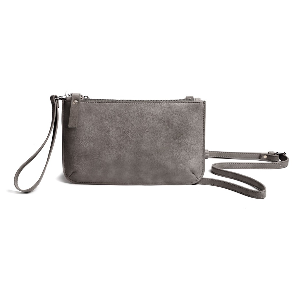 Burano Single Pocket Crossbody Wristlet Clutch Steel Leather NWT
